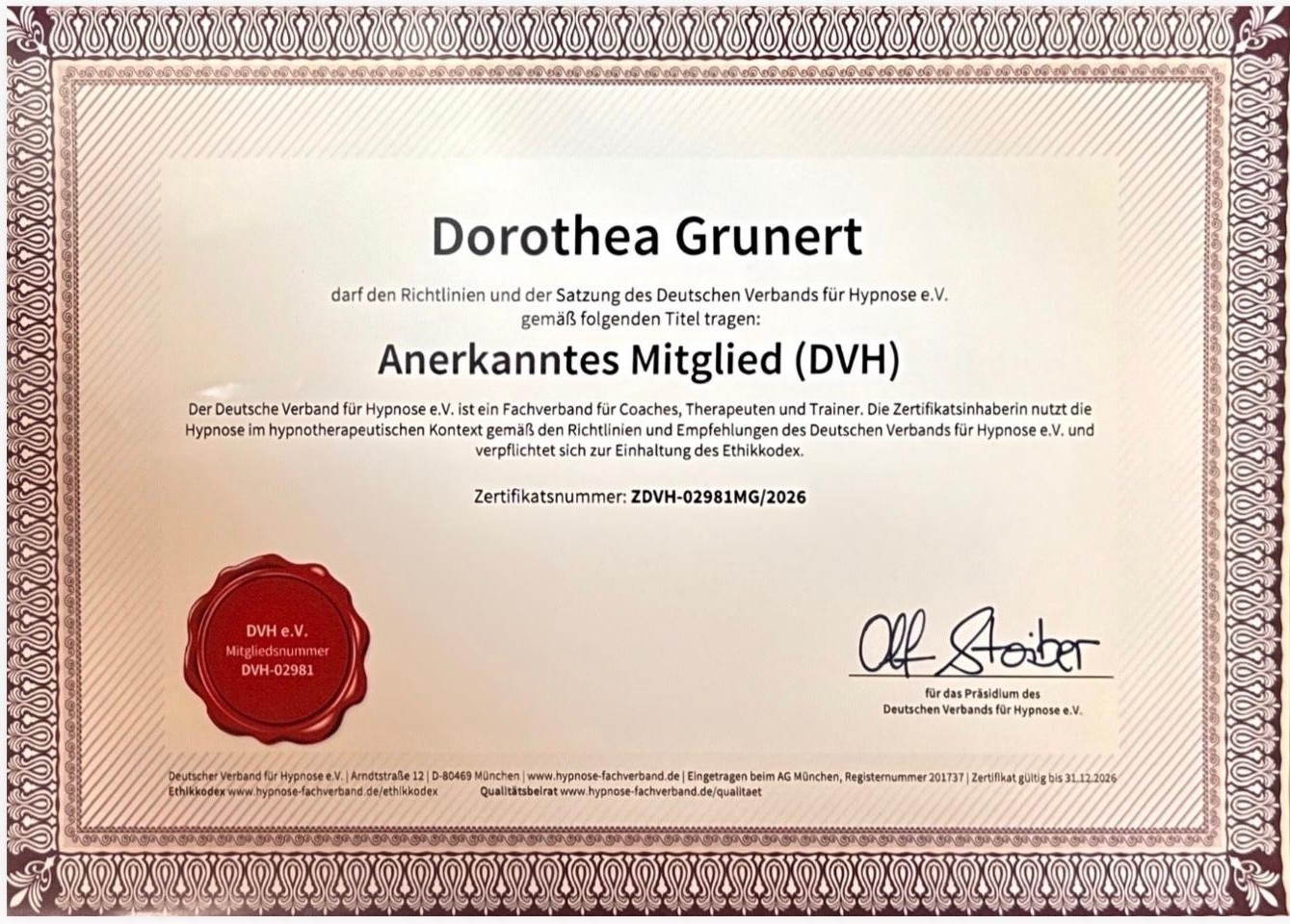 Anerkanntes Mitglied – Deutscher Verband für Hypnose e.V.